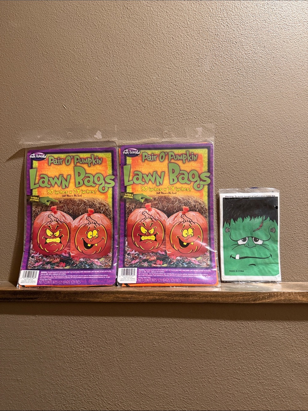 Vtg Pair O' Pumpkin Orange Lawn Leaf Bags & Treat Bags Lot